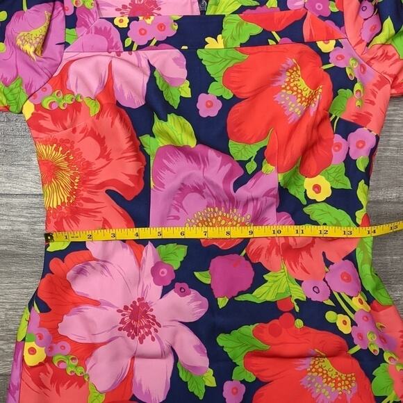 Trina Turk Kanan Square Neck Ruffle Sleeve Shift Dress Size 4 - Picture 6 of 6